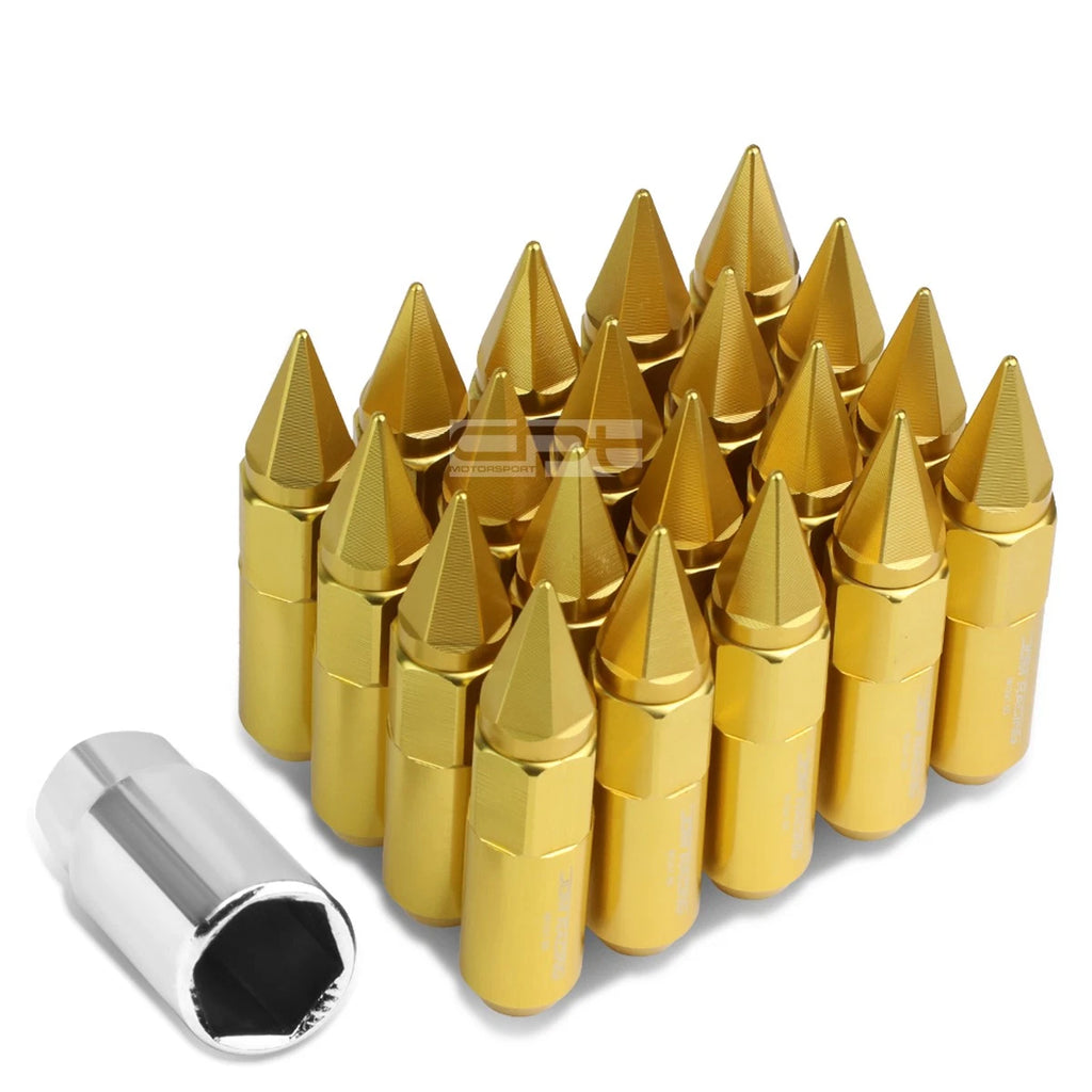 20x M12x1.5 90mm Tall Gold Aluminum Spiked Cap Lug Nuts + Adapter