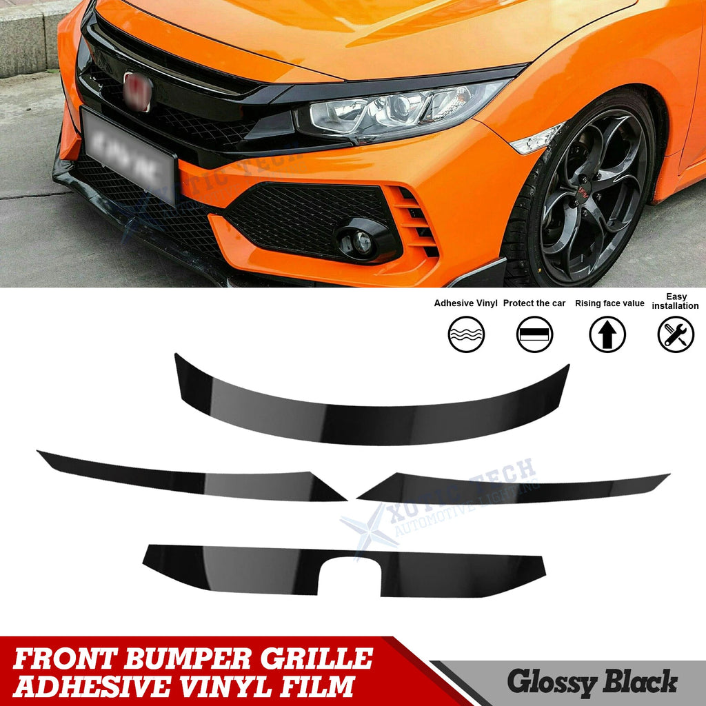Glossy Black KK Vinyl Front Grille Chrome Delete for Honda Civic (2016–2021)