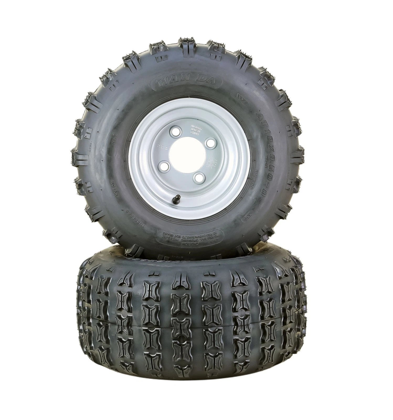 Set of 2 WANDA ATV Golf Cart Tires & Wheels 18X9.5-8 4PR 4x4" Silver Wheel