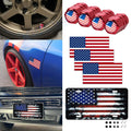 Distressed American Flag Front License Plate Valve Stem Cap Bumper Sticker for Red (—)