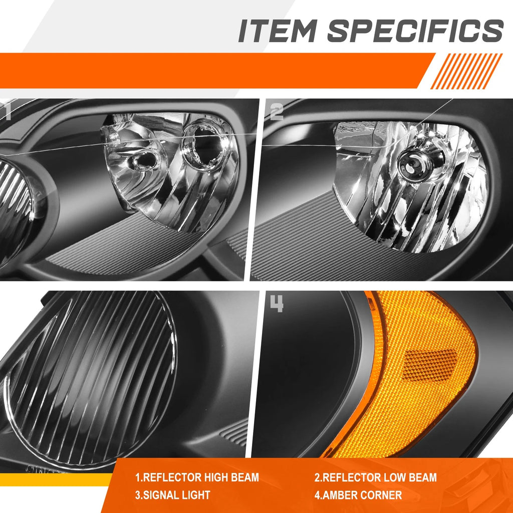 Set of 2 Black Housing Amber Corner Signal Headlights for Chevy Impala (2006–2016)