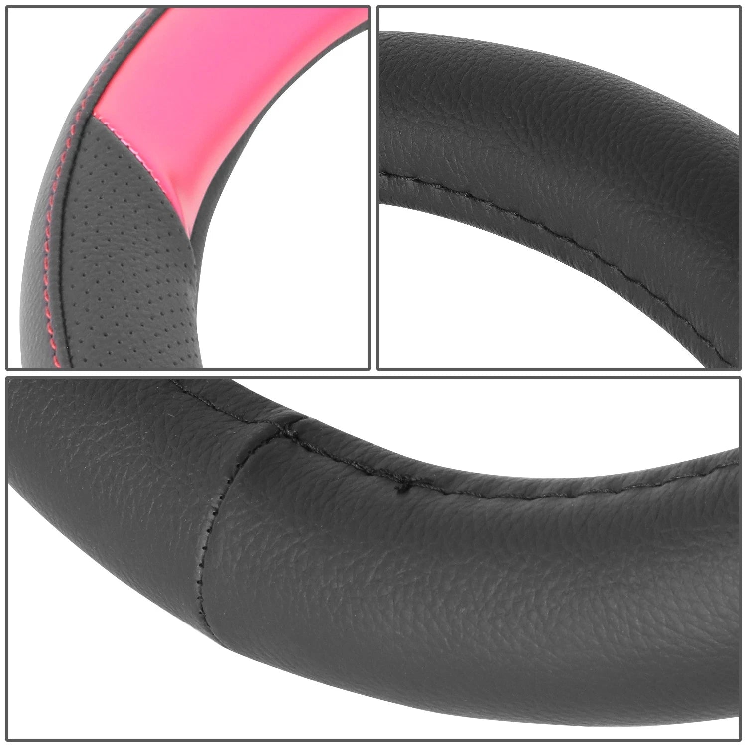 Steering Wheel Cover for Universal Fit (14.5"-15", Red, Perforated Leather)