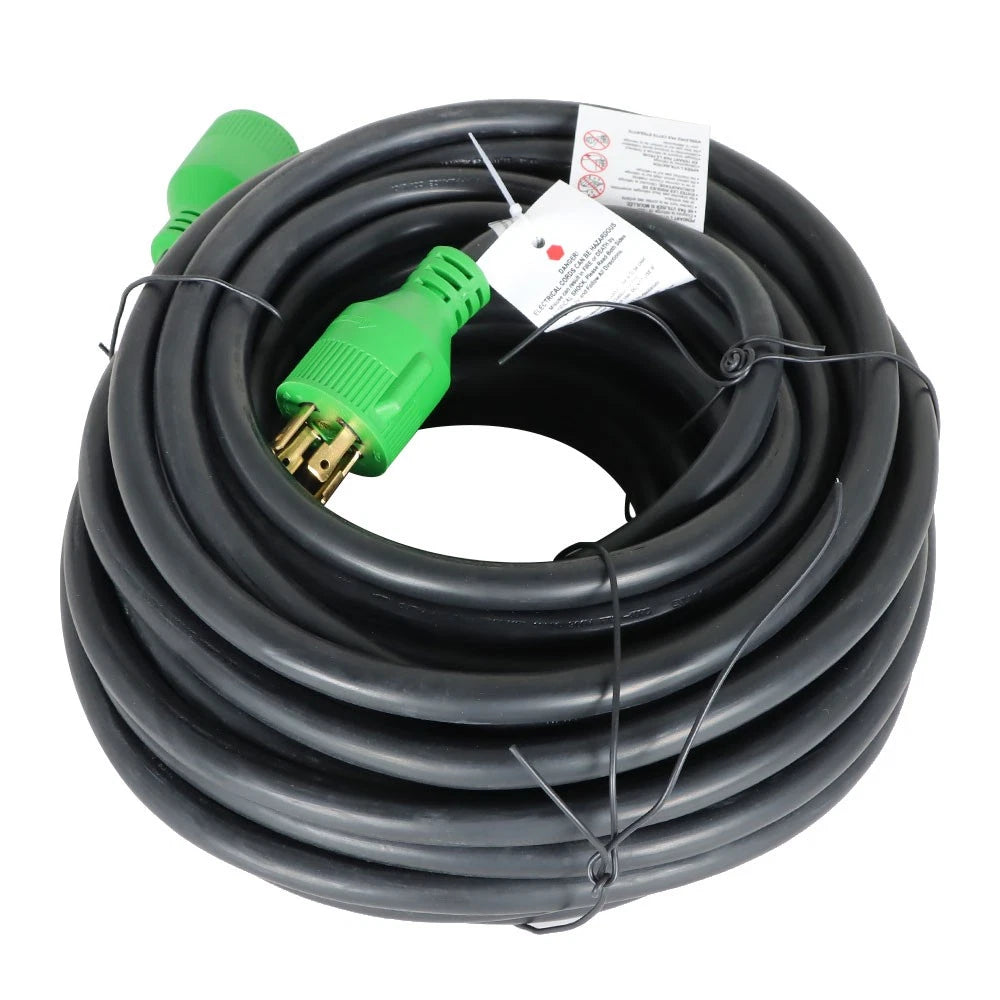 30Amp RV Generator Extension Cable 75ft L14-30P Green Connector