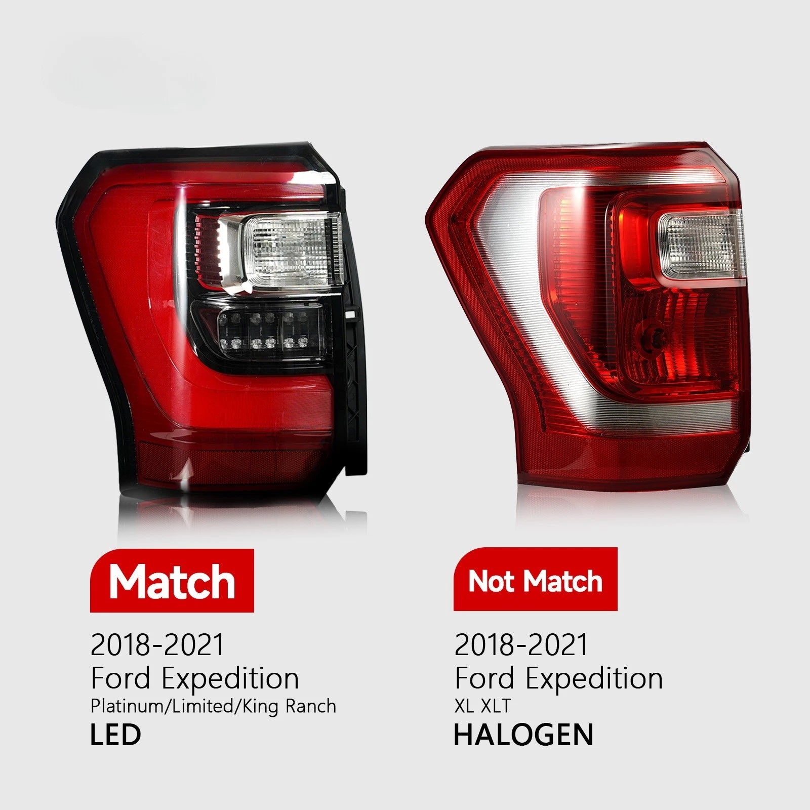 LED Tail Lights Brake Lamps Pair for Ford Expedition (2018–2021)
