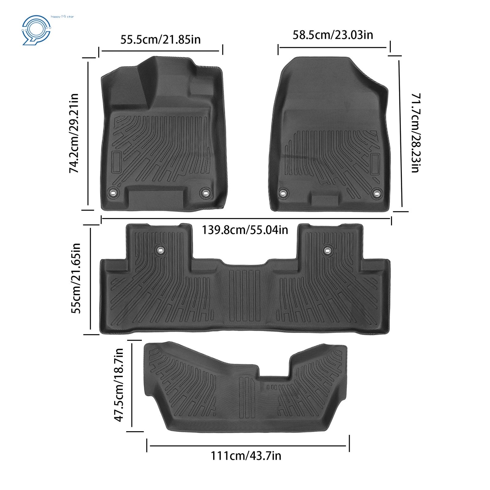 Set of 4 TPE Rubber Black All Weather Floor Mats for Acura MDX (2014–2020)