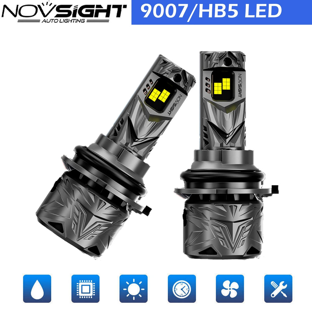 2X 9007 HB5 LED Headlight Bulbs for NOVSIGHT (60000LM, 6500K)