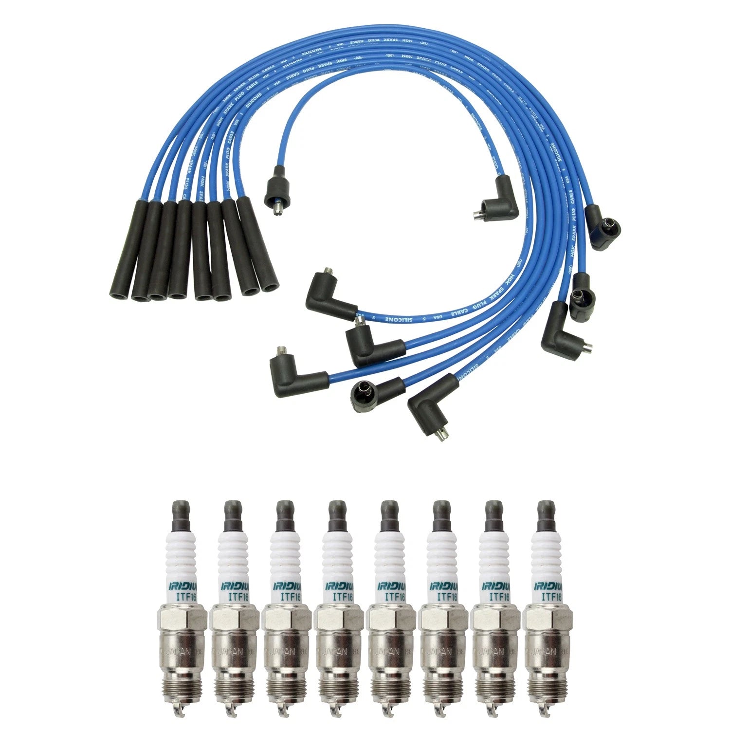NGK Wire Set & Denso 8 Iridium Spark Plugs Kit for Cougar LTD Mustang V8 (1994–2002)