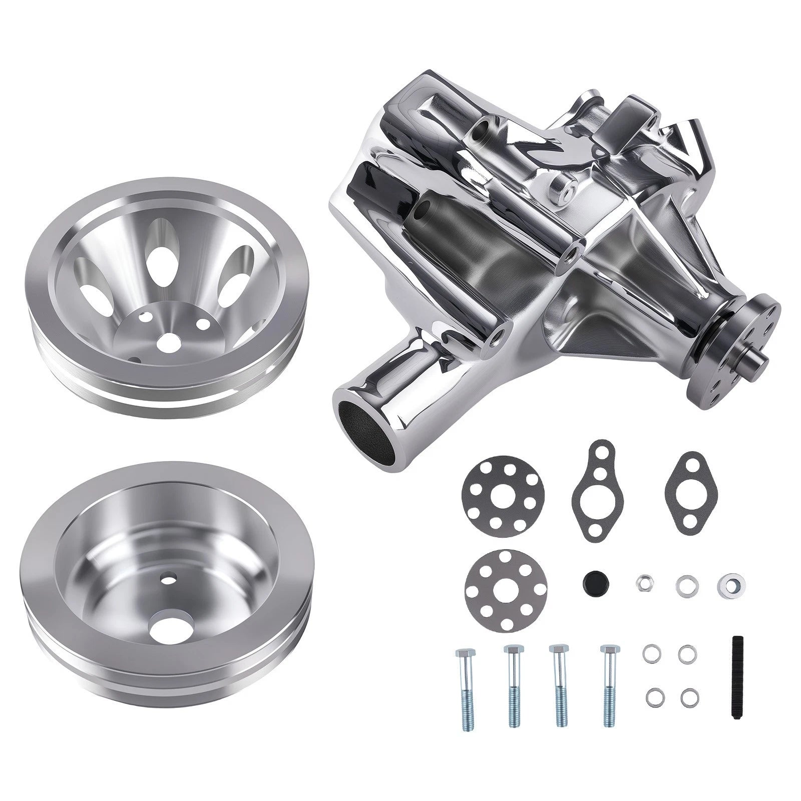 Water Pump & 2 Groove Crankshaft Pulley Kit for Chevy 327 350 383 400 265 283 (1960–1986)