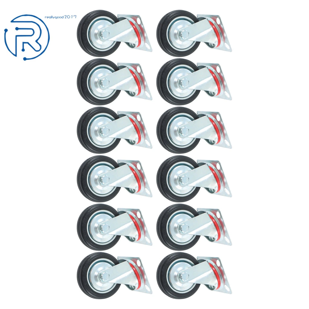 12Pcs 3" Non-marking Rubber Casters 360° Swivel Bracket for