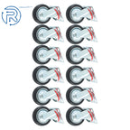 12Pcs 3" Non-marking Rubber Casters 360° Swivel Bracket for