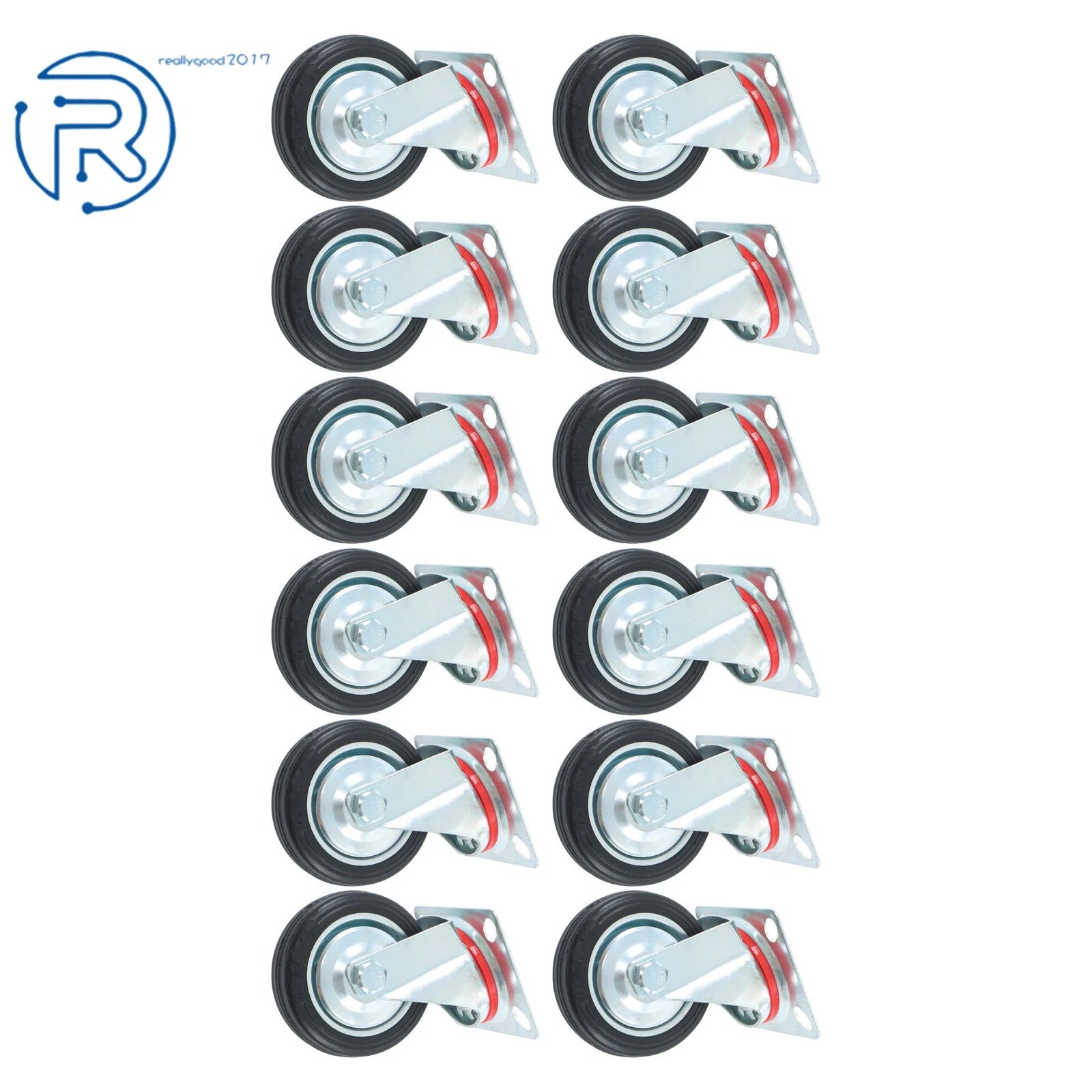 12Pcs 3" Non-marking Rubber Casters 360° Swivel Bracket for
