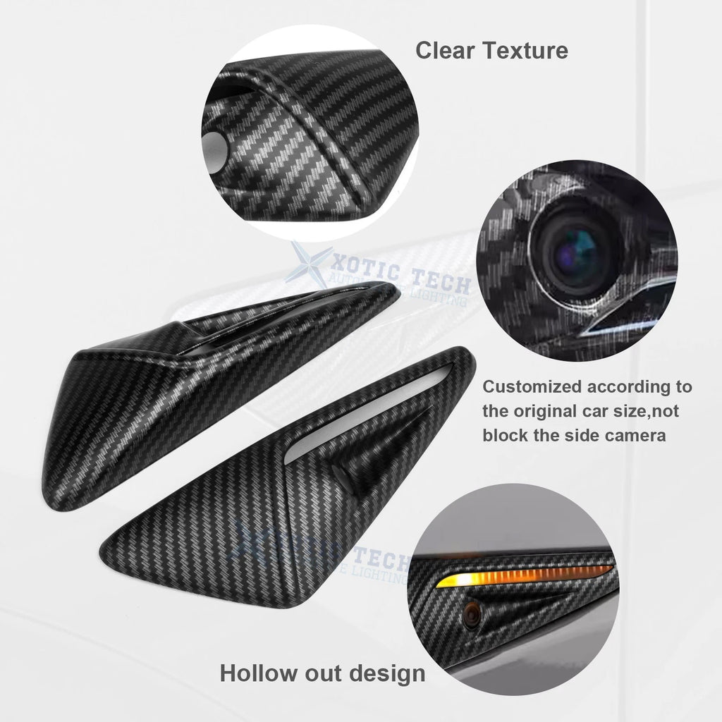 Matte Carbon Fiber ABS Side Camera Decor Cover Trim for Tesla Model 3 & Y (2017-2024)