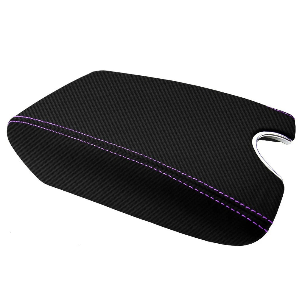 Console Armrest Cover for Infiniti G37 (2010–2014) Carbon Fiber Purple Stitch