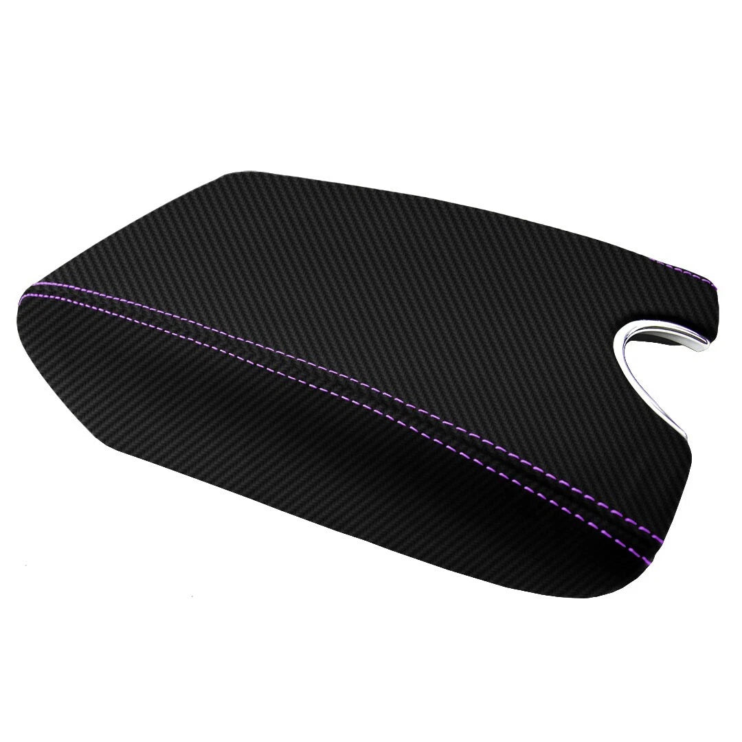 Console Armrest Cover for Infiniti G37 (2010–2014) Carbon Fiber Purple Stitch