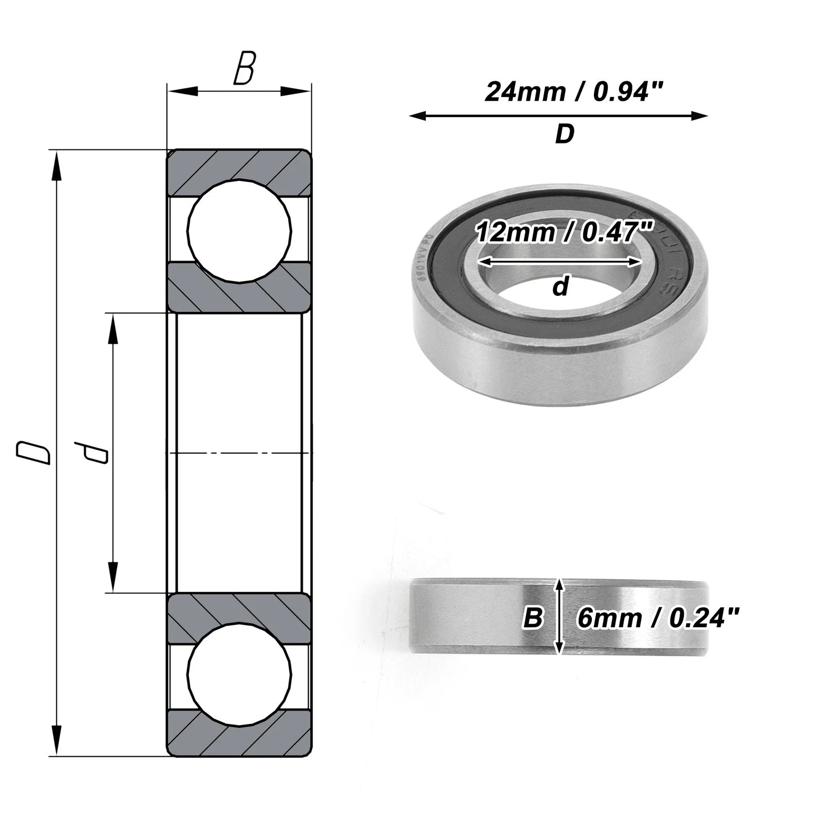 Deep Groove Ball Bearing 6901VV for Scooter Skateboard (12x24x6mm)