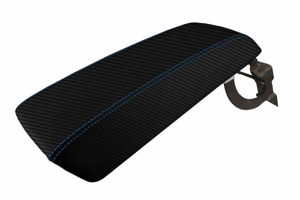 Console Lid Armrest Cover for Ford Edge (2011–2020) Carbon Fiber Blue Stitch