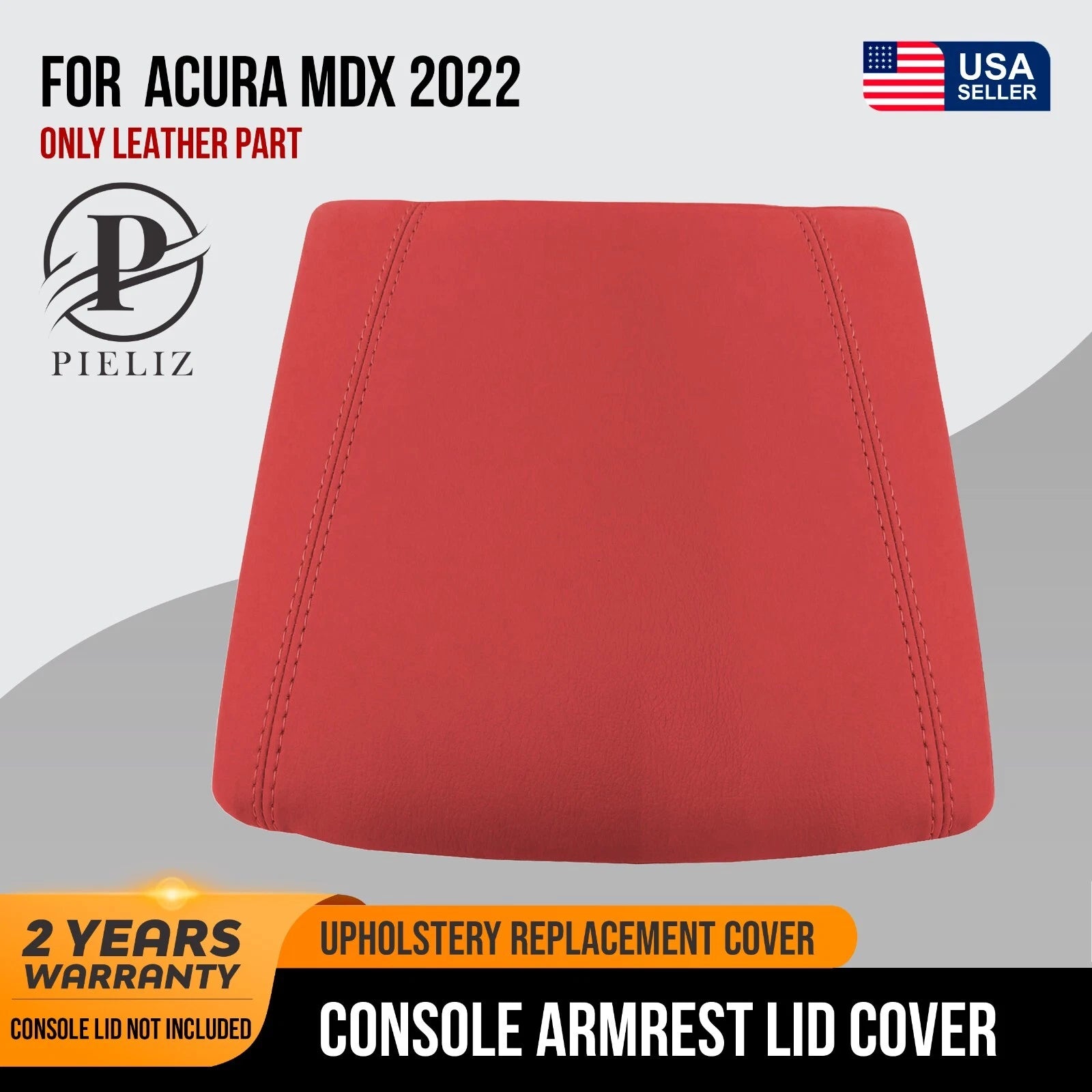 Center Console Armrest Lid Cover for Acura MDX (2022) - Red PVC Leather