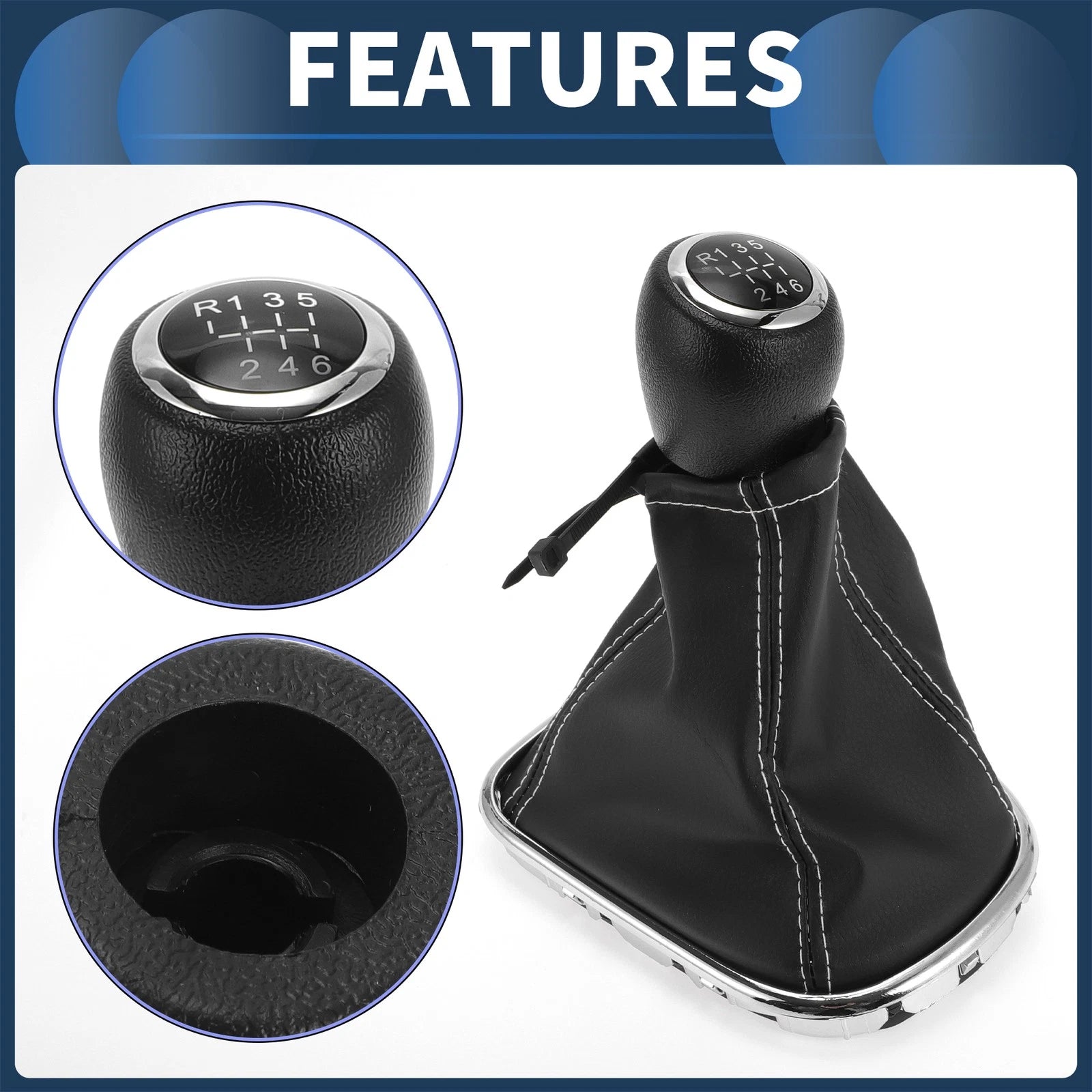 6 Speed Gear Shift Knob with Cover for Chevrolet Cruze (2010–2015) Black Faux Leather