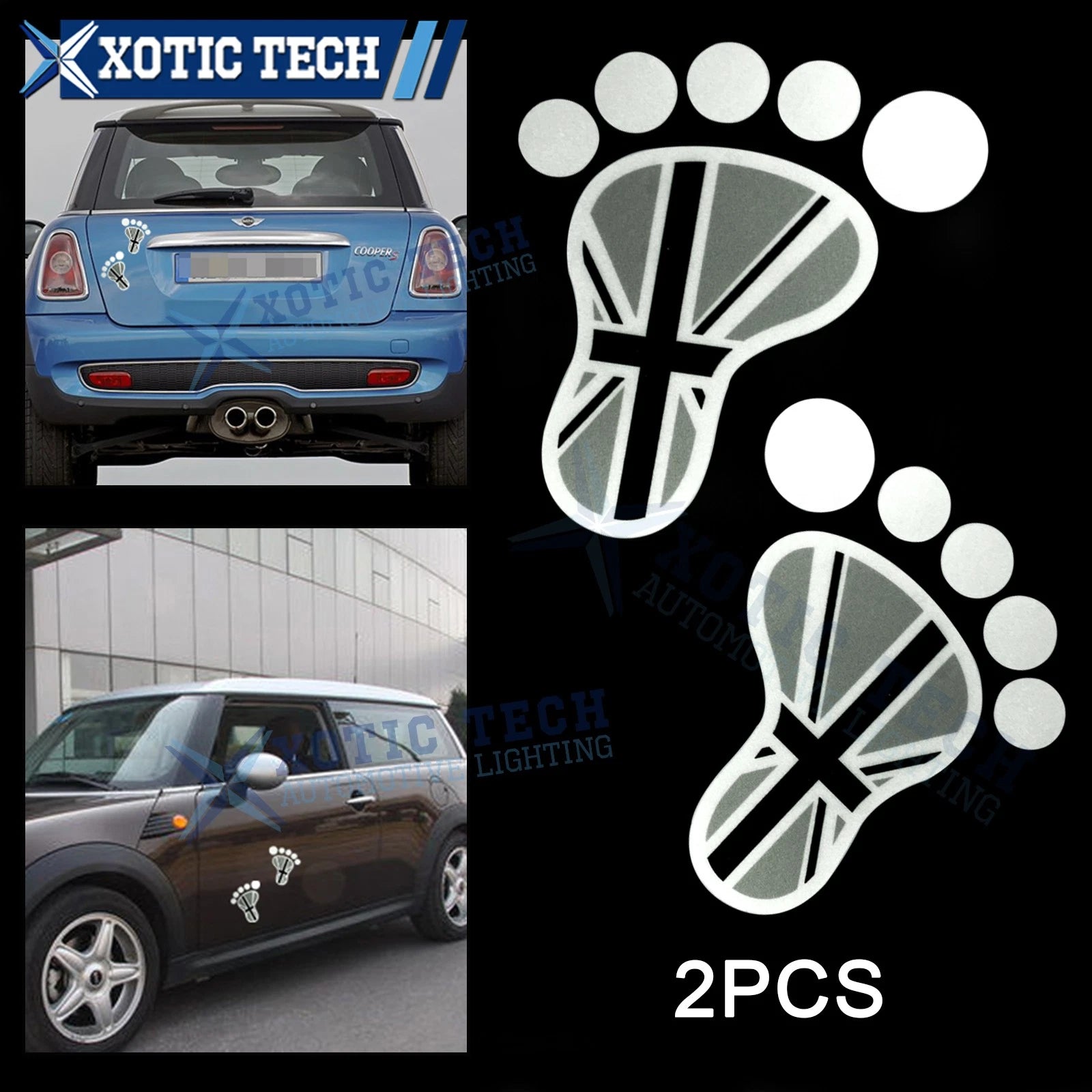 2X Union Jack Footprint Sticker Decal for Car, Laptop, Luggage (–)