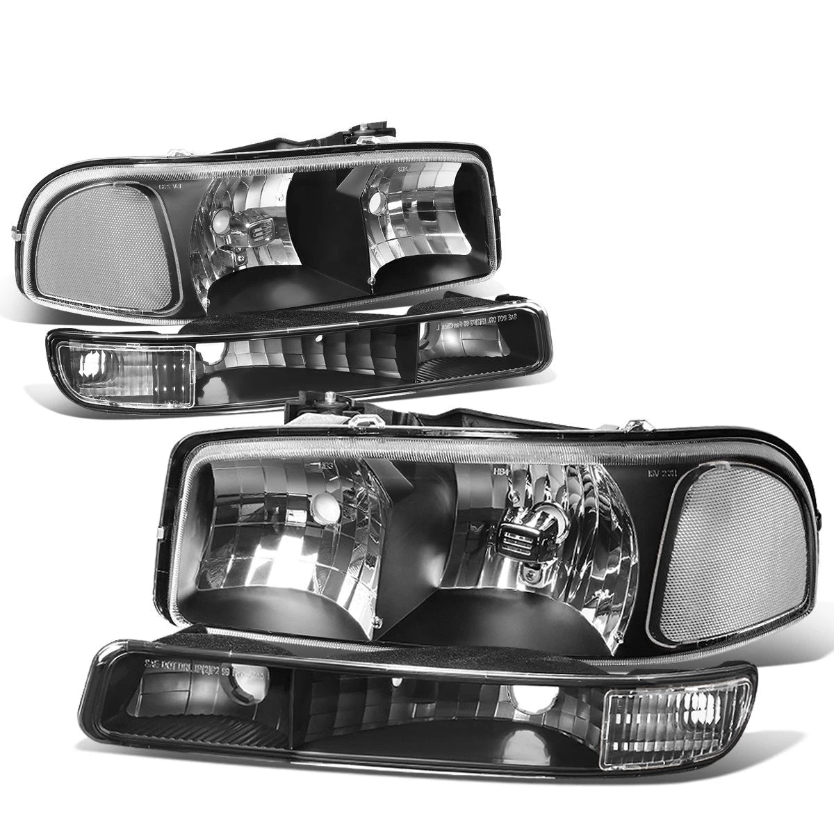 Headlight Set for GMC Sierra/Yukon (1999–2007) Black Housing Clear Corner