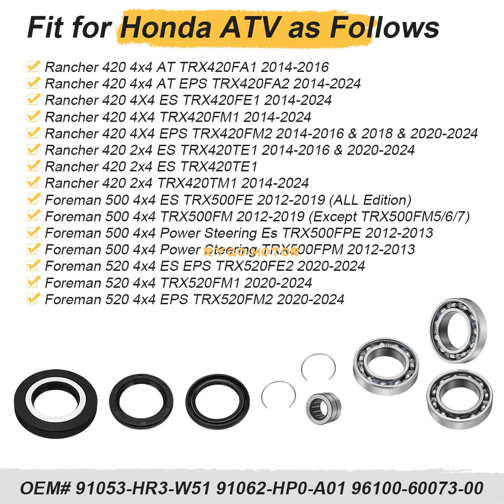 Rear Differential Bearing Seal Kit for Honda Rancher 420, Foreman 500 (2007–2023)