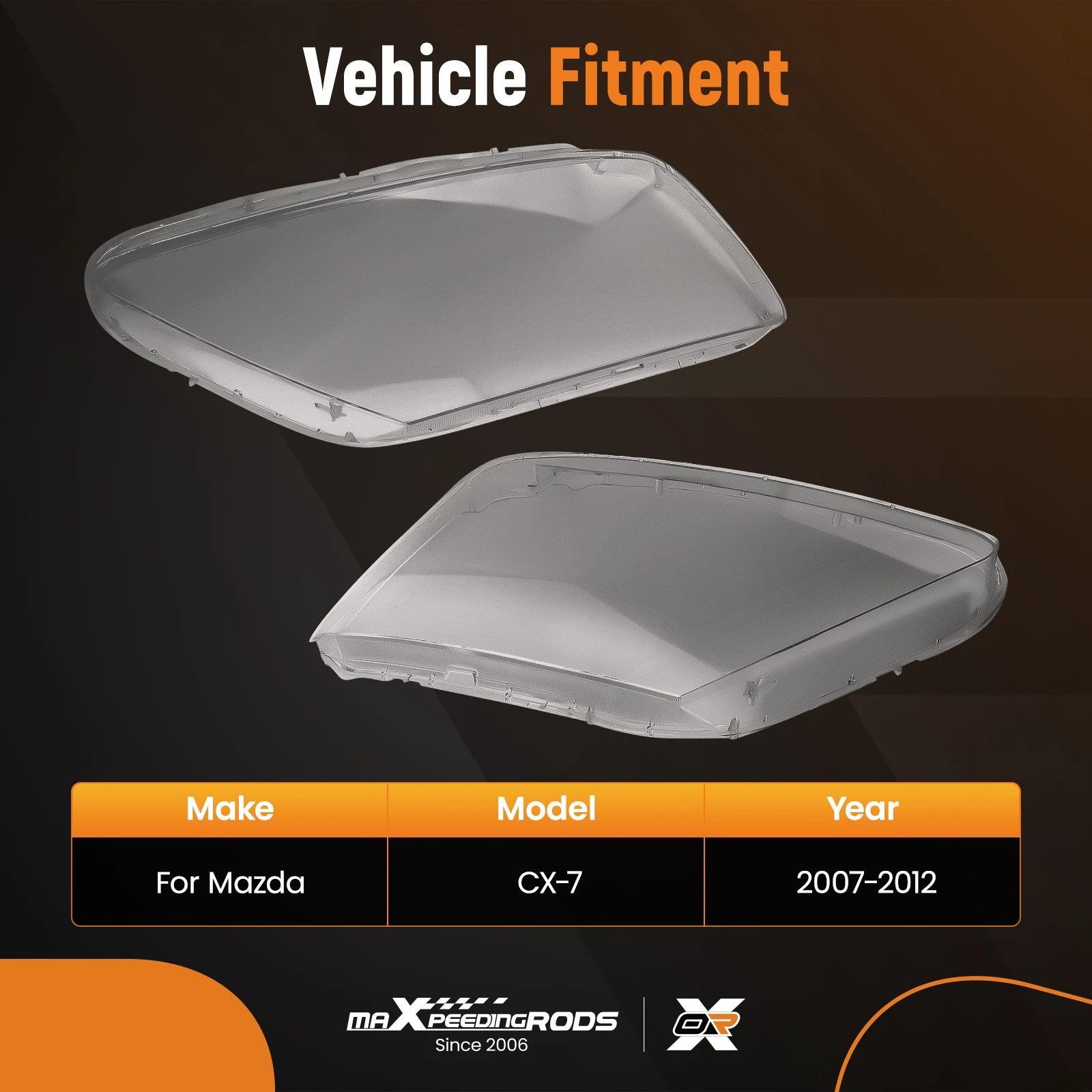 Set of 2 Headlight Lens Covers for Mazda CX-7 (2007–2012)