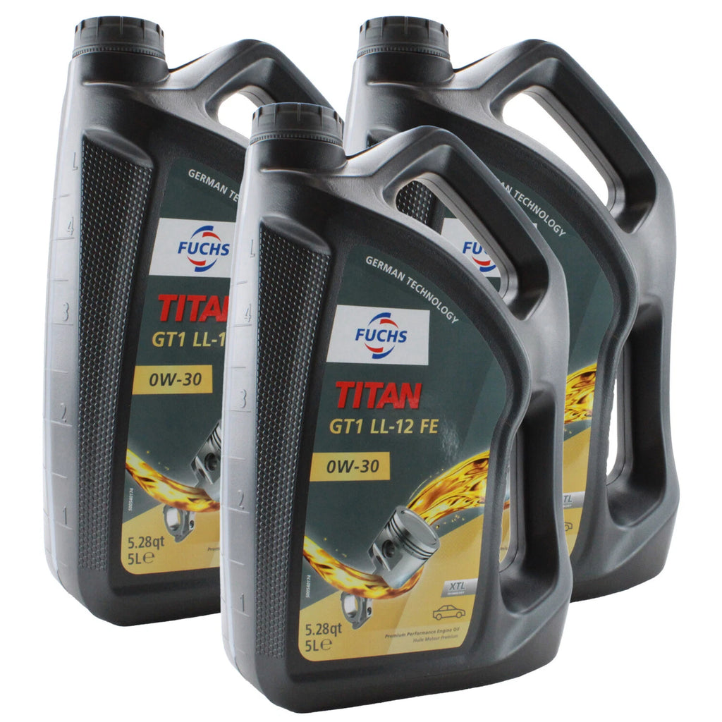 Set of 3 Fuchs TITAN GT1 LL-12 FE SAE 0W-30 Engine Oil for Hyundai Jaguar