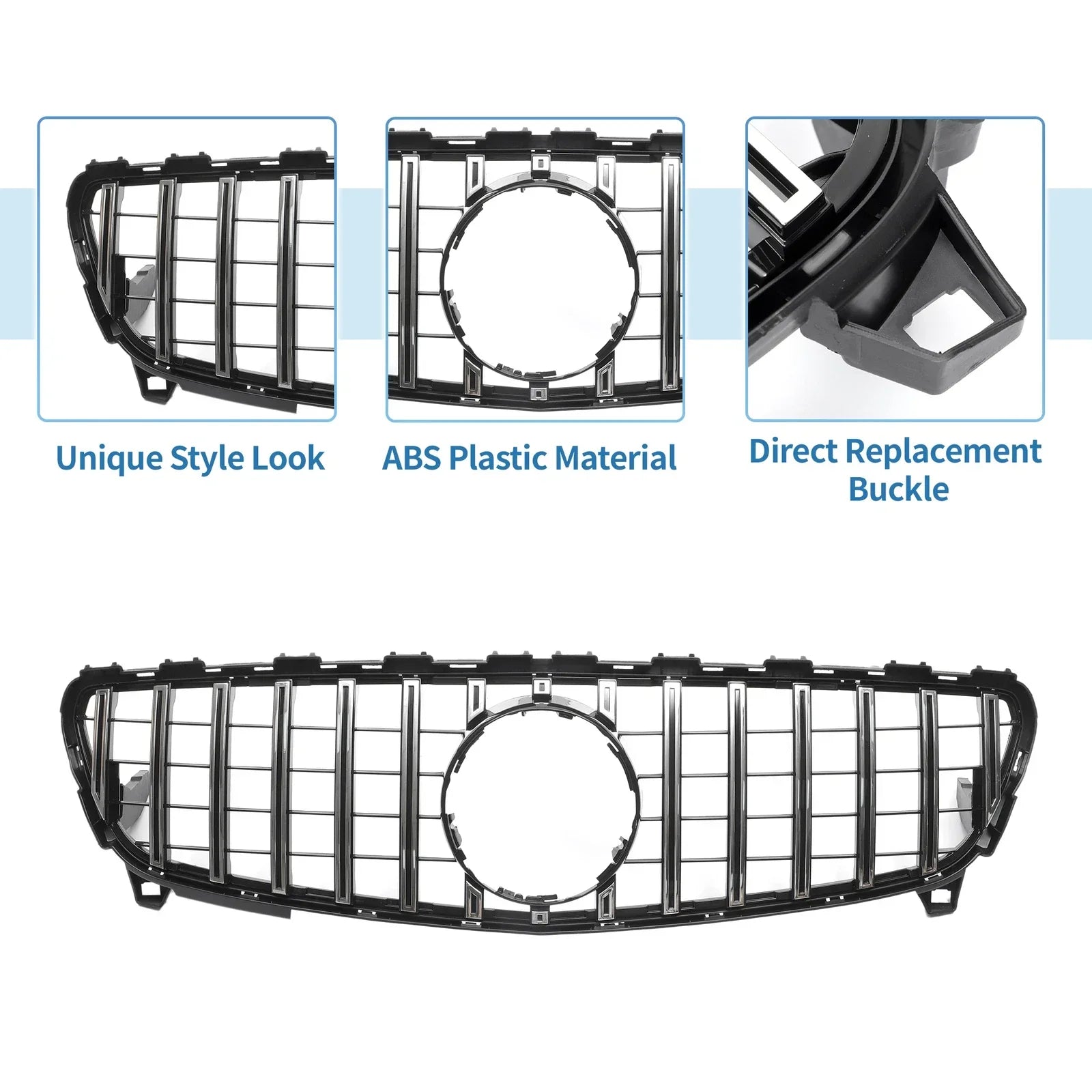 Front Upper Bumper Grille for Mercedes-Benz A-Class Chrome Silver (2013-2020)