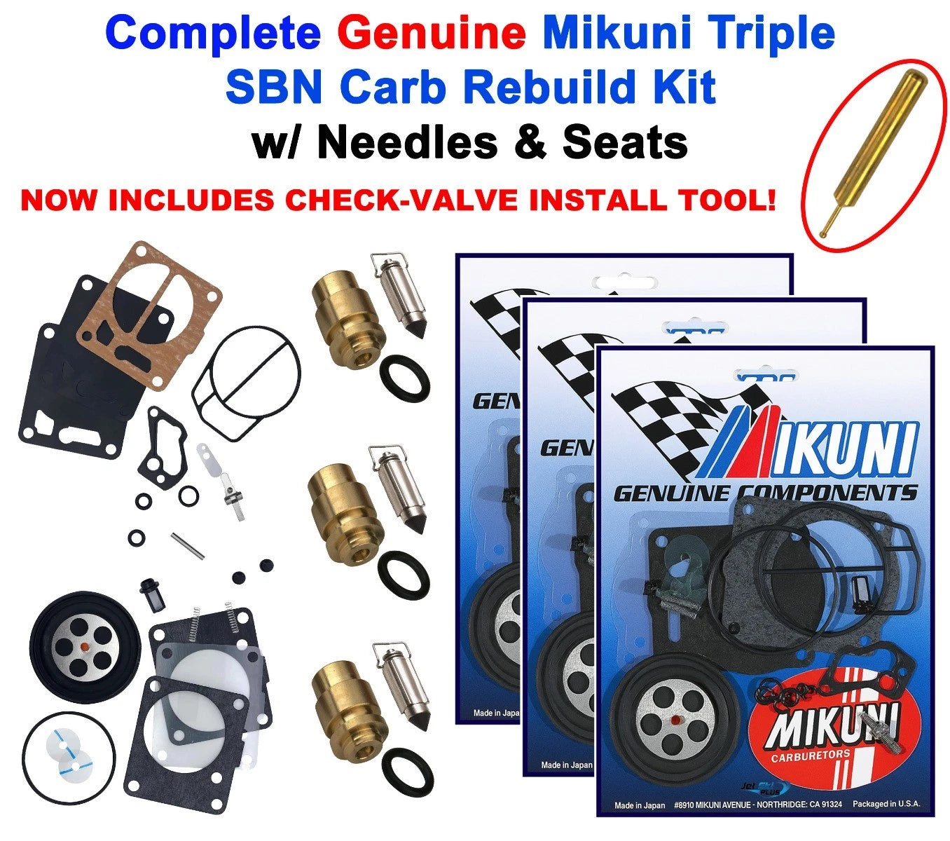 Mikuni Triple Carb Rebuild Kit & Needle Seat for Yamaha XL 1200 (1998)