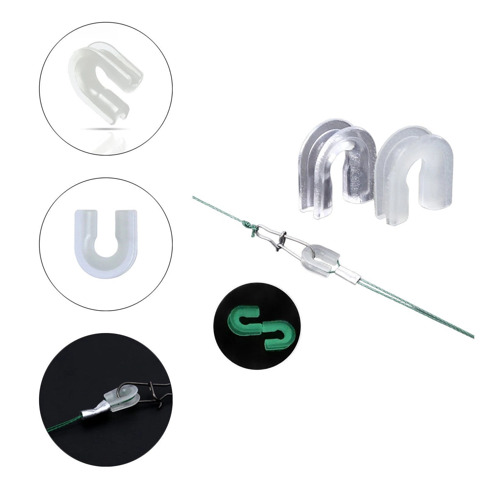 20PCS Luminous U Type Fishing Rings Plastic Connectors Glow Dark