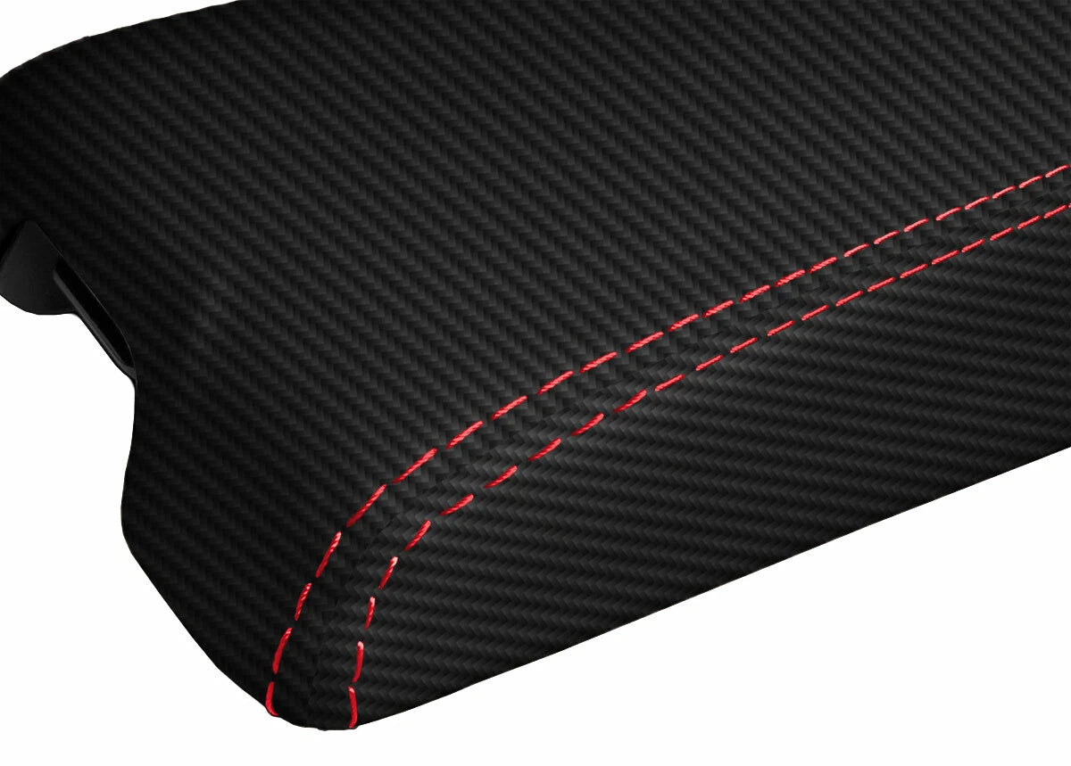 Carbon Fiber Console Lid Cover for Infiniti G35 Coupe (2002–2007) Red Stitch