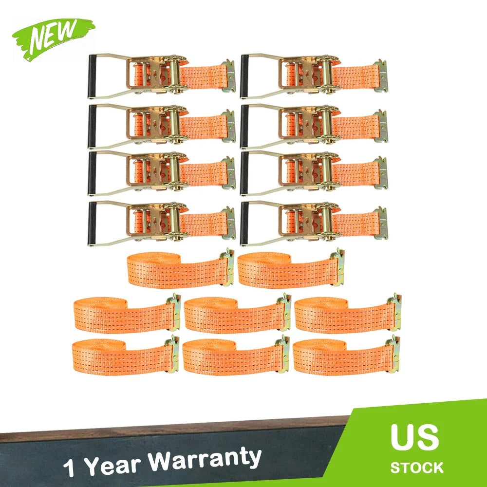Set of 8 E-Track Ratchet Straps 2" x 15' 4400LB Tie Down