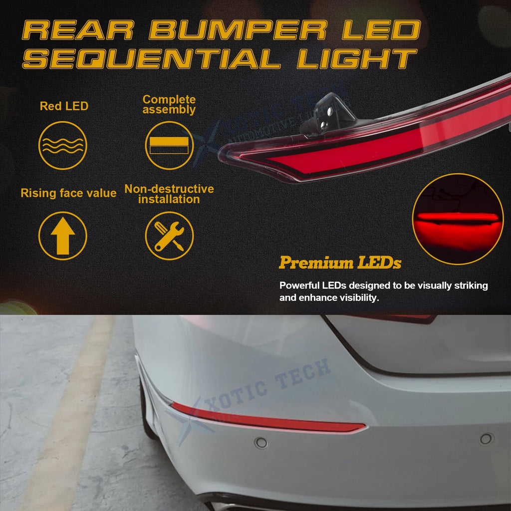 Red LED Rear Bumper Reflector Sequential Light for 2018-2021 Honda Accord