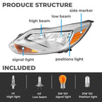 Clear Headlight Assembly Set for Ford Focus (2012-2014) L+R with Bulb