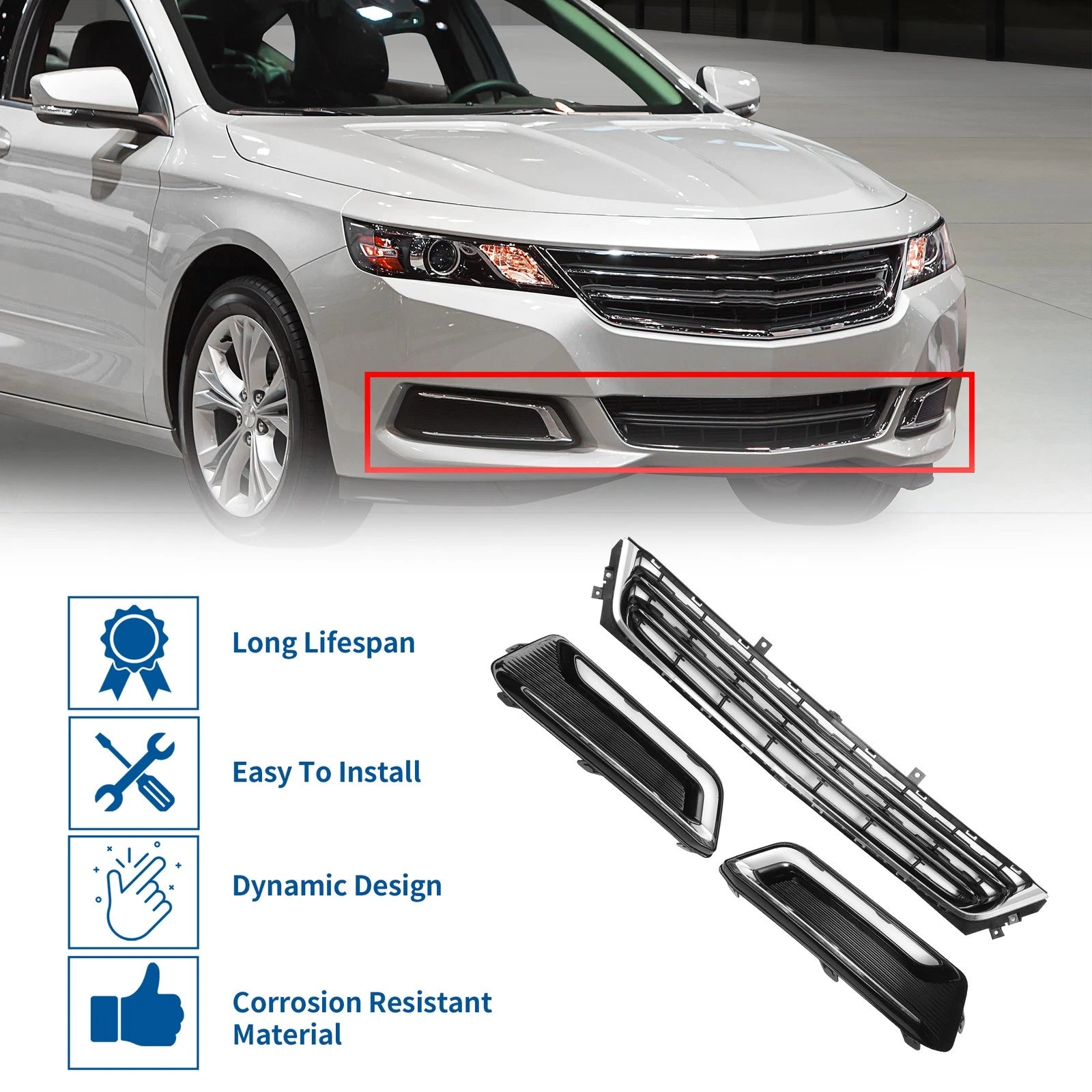Set of 1 Front Lower Bumper Grille for Chevrolet Impala (2014–2020) Chrome