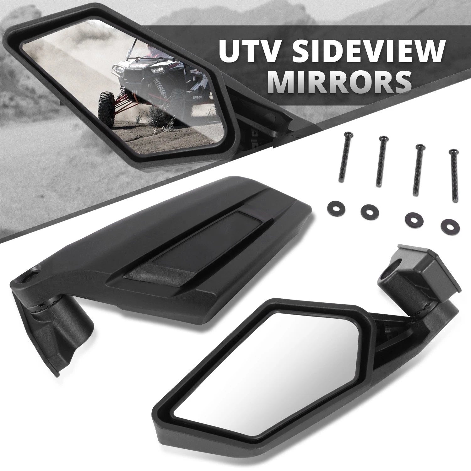 Black Aluminum Convex Glass Side View Mirrors for Can-Am Maverick X3 (2017–2023)