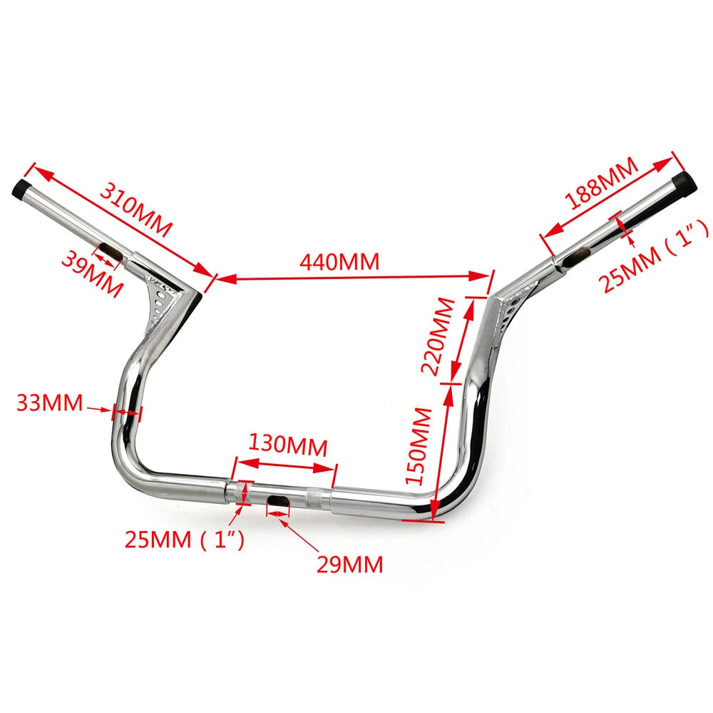Chrome 12" Rise Monkey Ape King Bars Handlebar for Harley Touring (1986–Present)