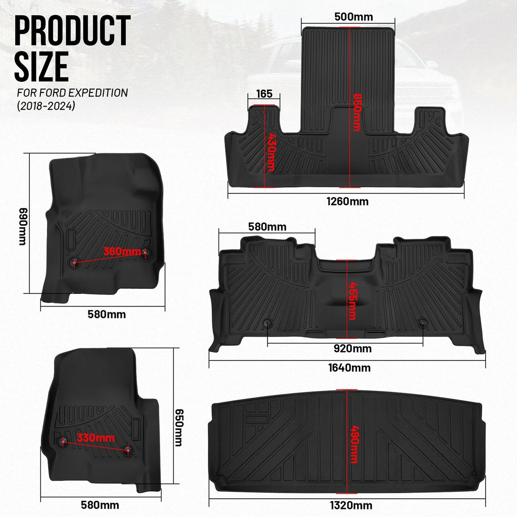 Set of 4 TPE Rubber Floor Mats Liners for Ford Expedition (2018–2024)