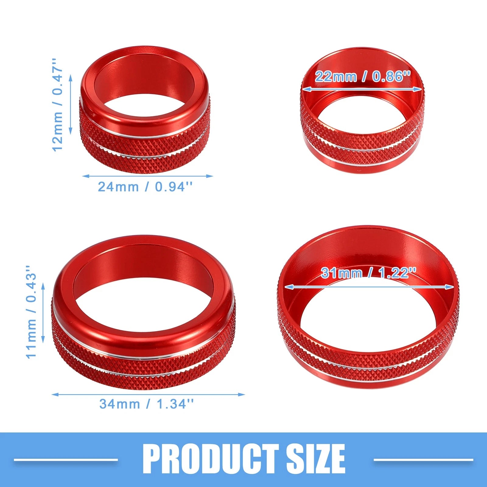 Set of 4 Console AC Audio Volume Knob Covers for Nissan Murano (2015–2021) Red