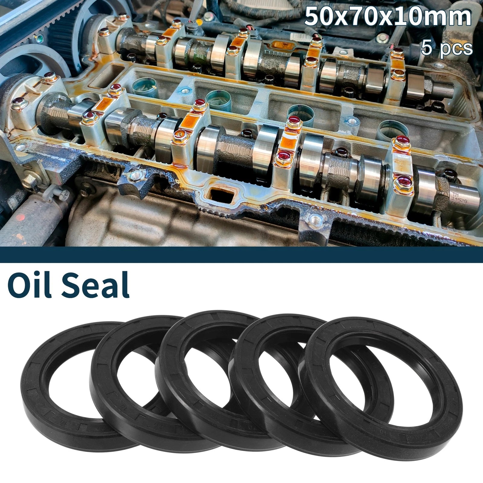 Set of 5 Oil Seal Rotary Shaft Seal NBR Rubber 50x70x10mm Black