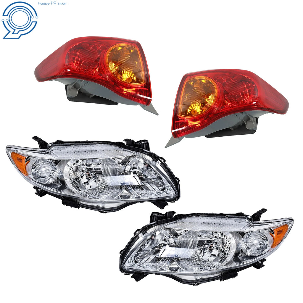 Set of 2 Red Tail Lights & Halogen Headlights for Toyota Corolla (2009–2010)