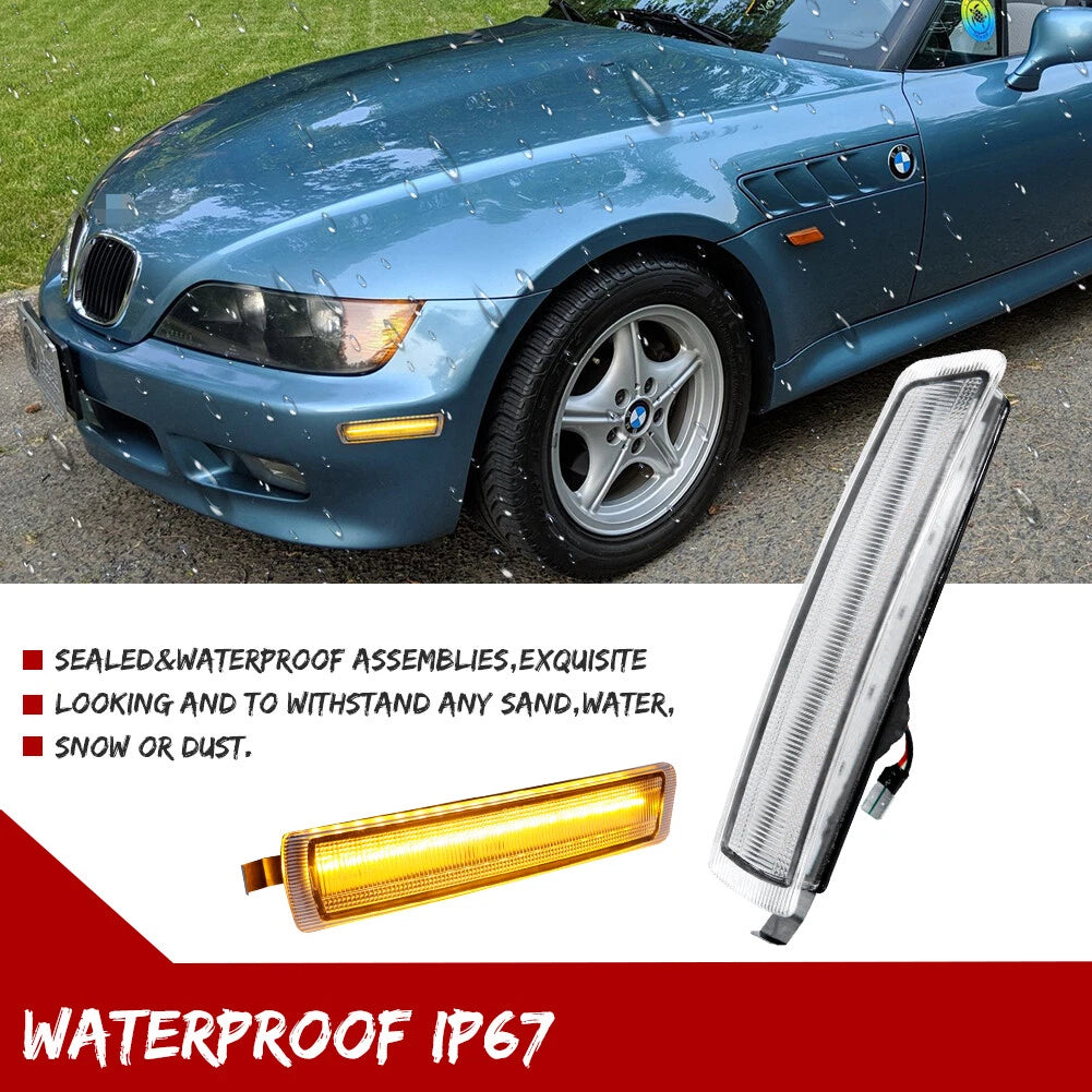 Pair Clear Amber LED Side Marker Lights for BMW Z3 M Coupe (1996–2002)