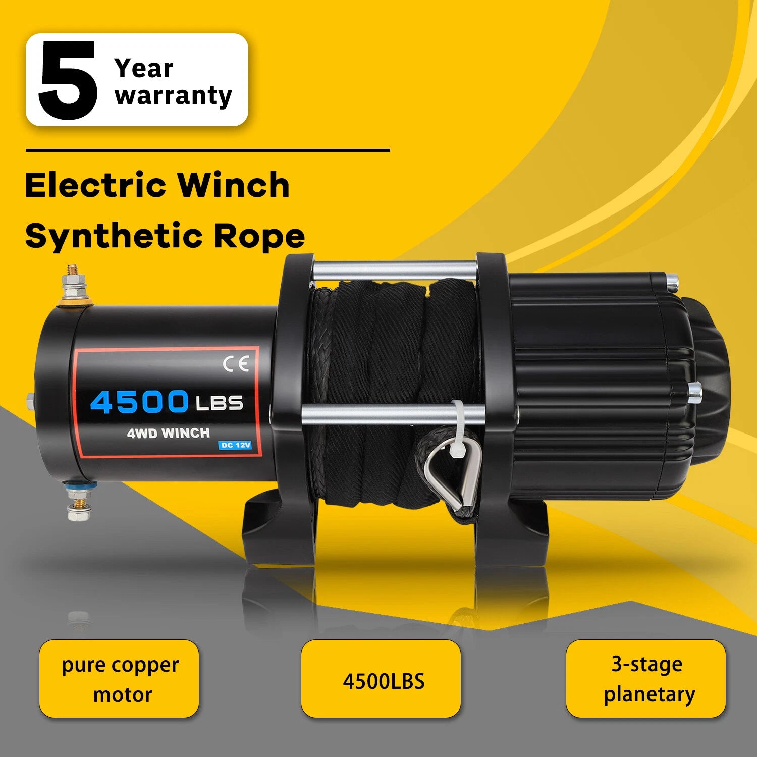 4500LBS Electric Recovery Winch for Trailer Truck SUV with Wireless Remote