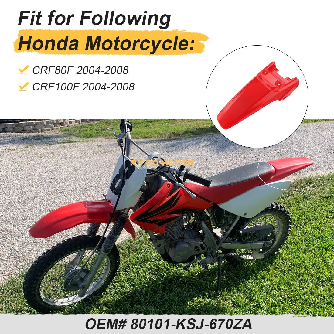 Rear Mud Guard Fender for Honda CRF80F CRF100F (2004–2008) 80101-KSJ-670ZA