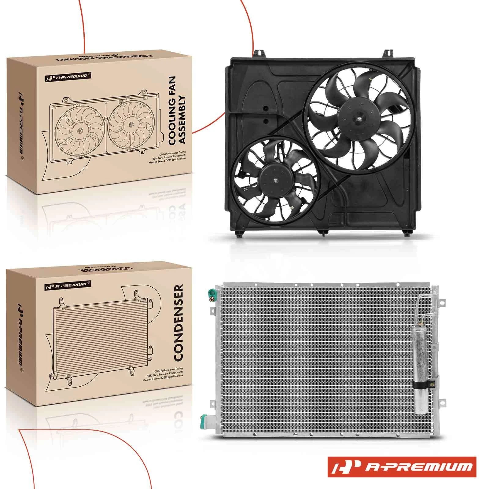 2X AC Condenser & Cooling Fan Assembly Kit for Kia Sorento (2003–2004)