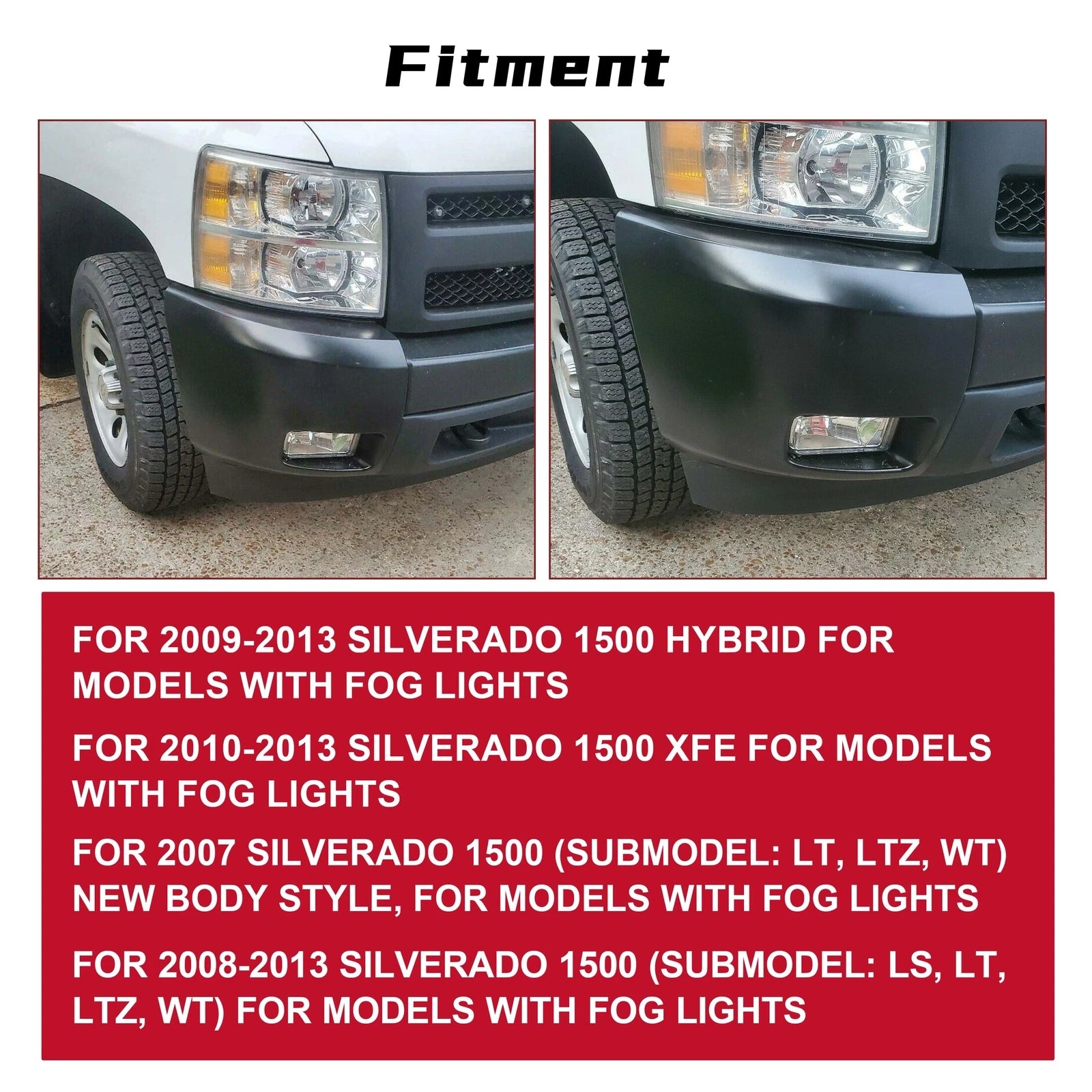 Bumper End Caps Set for Chevy Silverado 1500 (2007–2013) Fog Light Holes