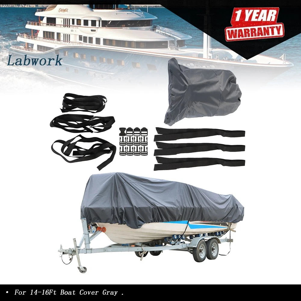 Waterproof Boat Cover for V-Hull 14-16Ft (Fits Most Models)