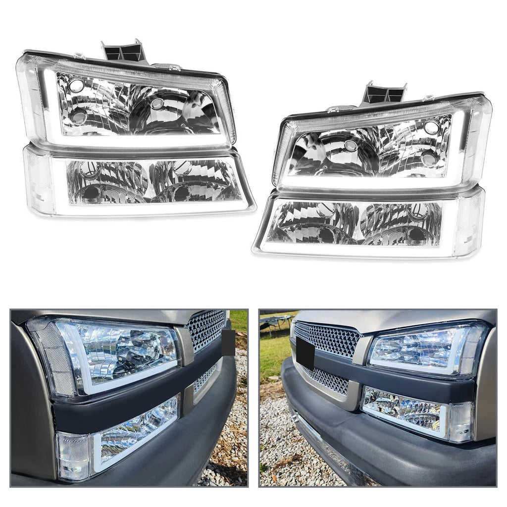 Set of 2 Headlights for Chevy Silverado Avalanche (2003–2007) Chrome LED DRL