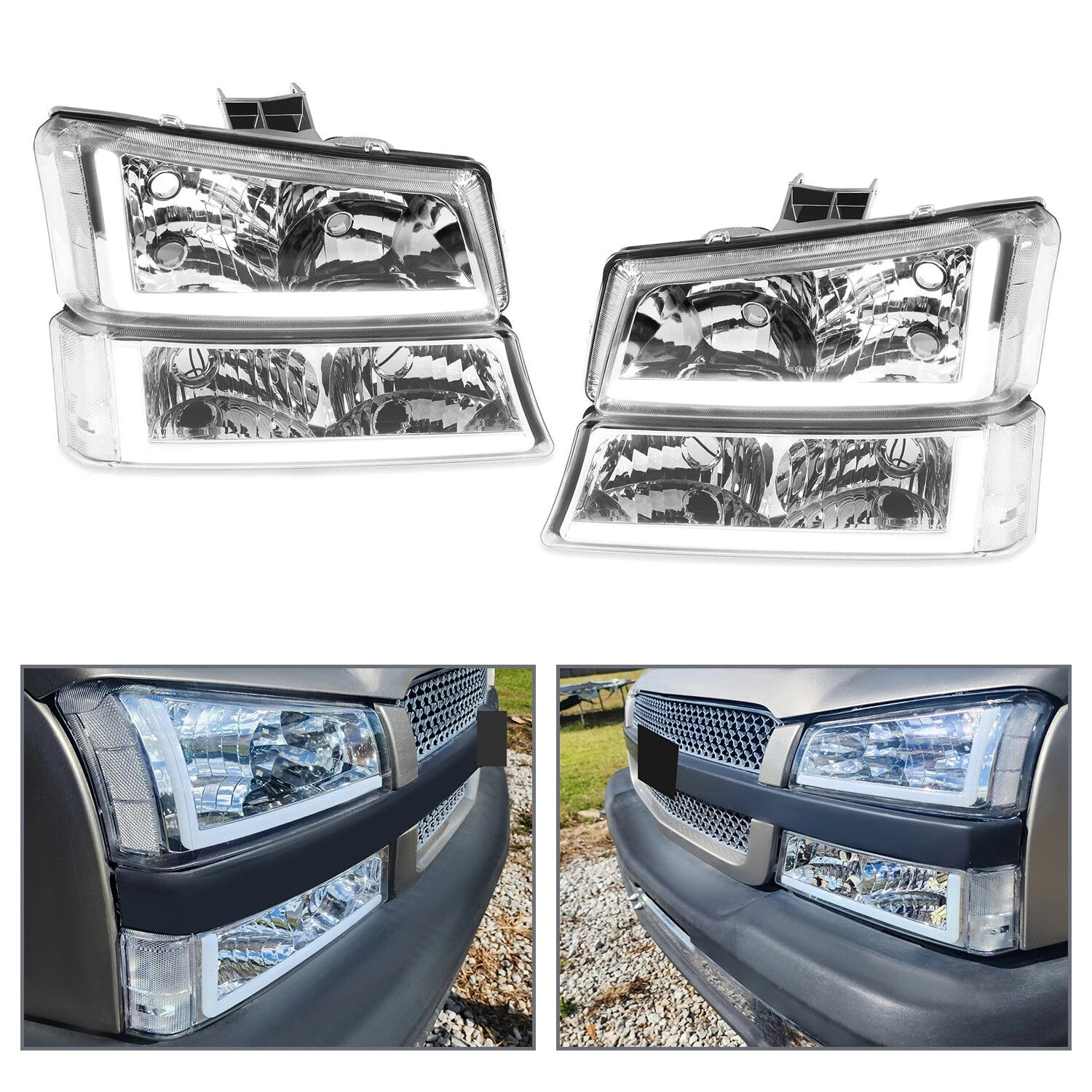 Set of 2 Headlights for Chevy Silverado Avalanche (2003–2007) Chrome LED DRL