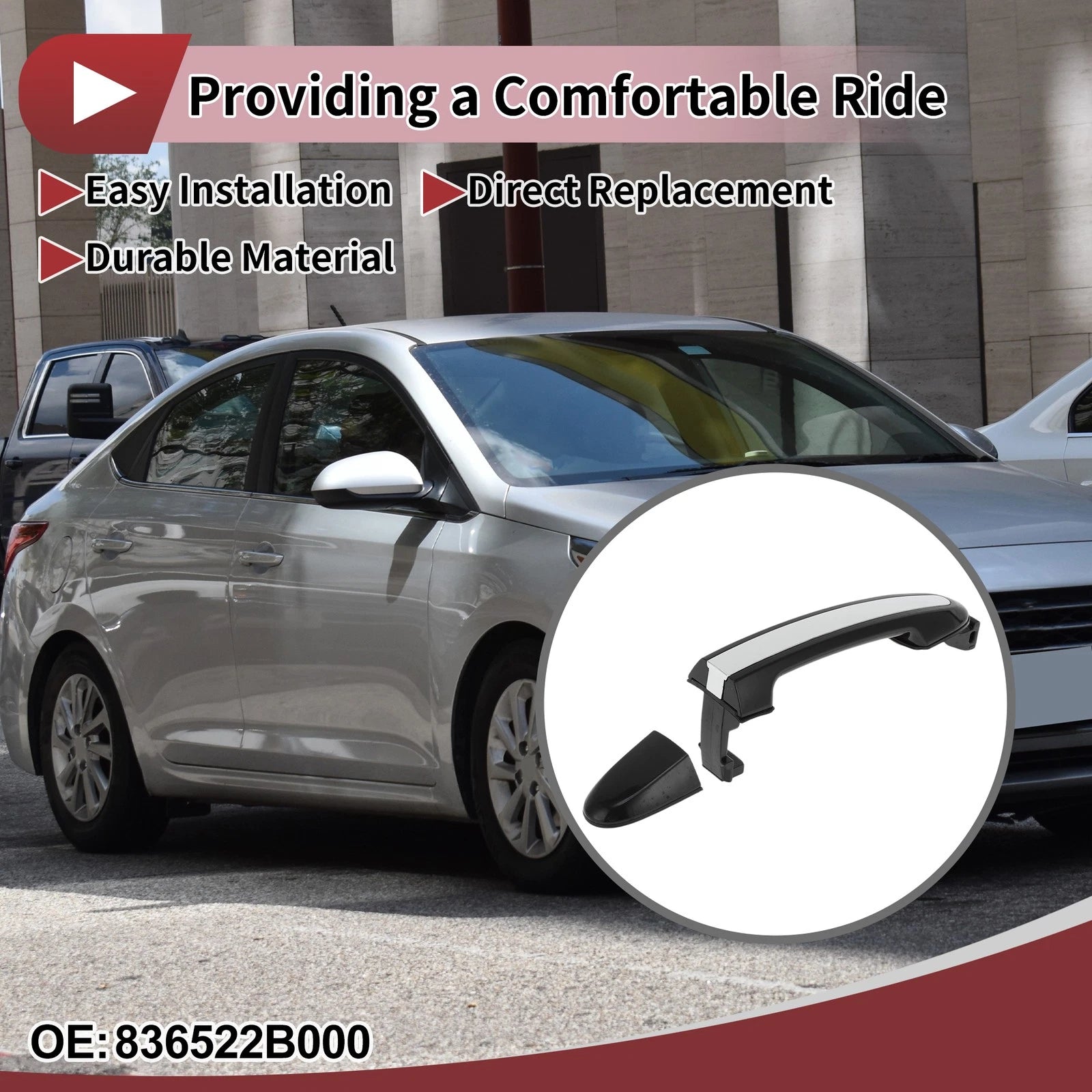 Car Door Handles Grip for Hyundai Santa Fe (2013–2018) No. 836522B000 Black Silver Tone